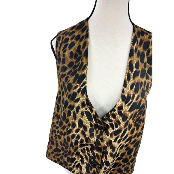 Vintage Vest N.Y.C Womens Leopard Print Button Front M/L Polyester 80s 90s - Picture 2 of 6
